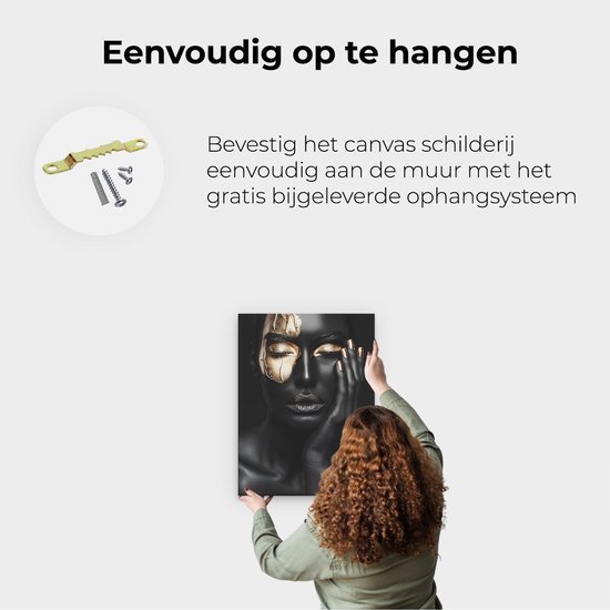 Artaza Peinture sur toile Femme avec maquillage noir et doré sur son visage – 30 x 40 – Klein – Photo sur toile – Impression sur toile