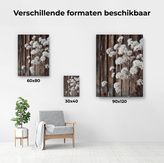Tableau Artaza Fleurs Witte devant une clôture en bois - 90x120 - Décoration murale - Photo sur toile - Impression sur toile