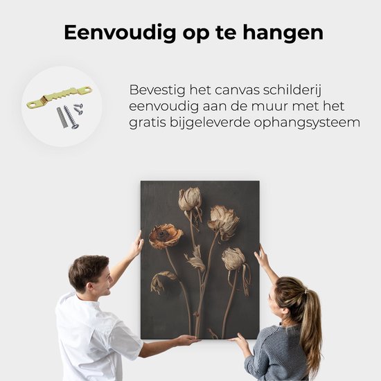 Artaza Tableau sur Toile Trois Fleurs Séchées sur Fond Noir - 90x120 - Décoration murale - Photo sur Toile - Impression sur Toile