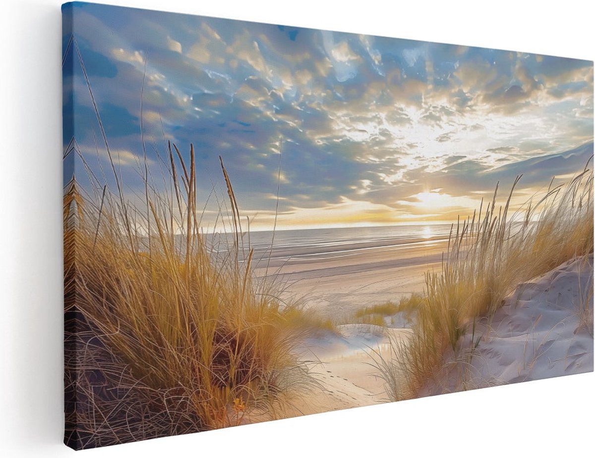 Artaza Canvas Schilderij Strand En Zee - 80x40 cm - Wanddecoratie Duinen - Muurdecoratie Z