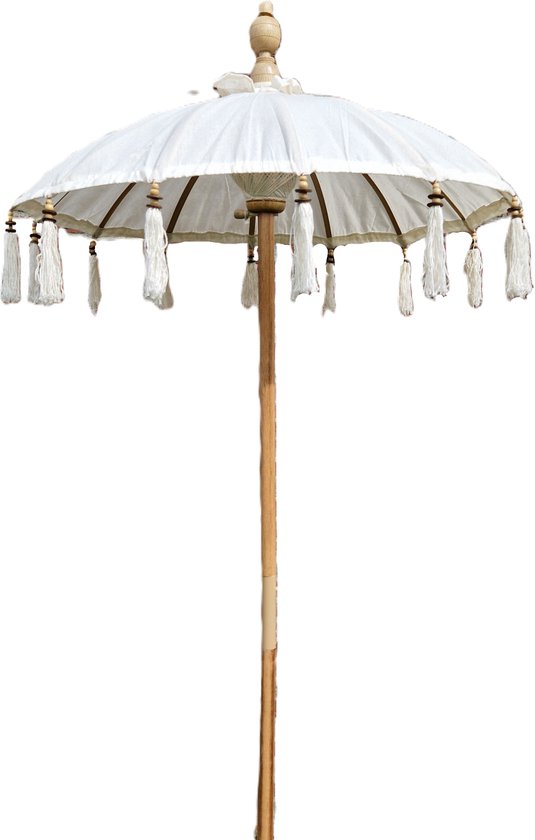 MigoStyling - Bali parasol - Hoog - Smal - Bruiloft - Ibiza - Feest - Kwastjes en Kralen - Dia 85/90 - Hoogte 220 cm