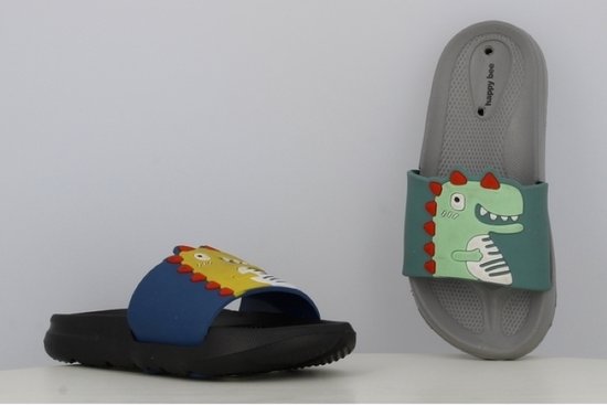 Happy Bee - Jongens dinosaurus slippers grijs - instap sloffen - ideaal voor thuis of als strand/bad slipper - maat 29-30