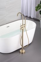 Wesseling & Bos Mitigeur baignoire sur pied avec douchette à tige et flexible de douche 150cm Or mat brossé Robinet baignoire Rio