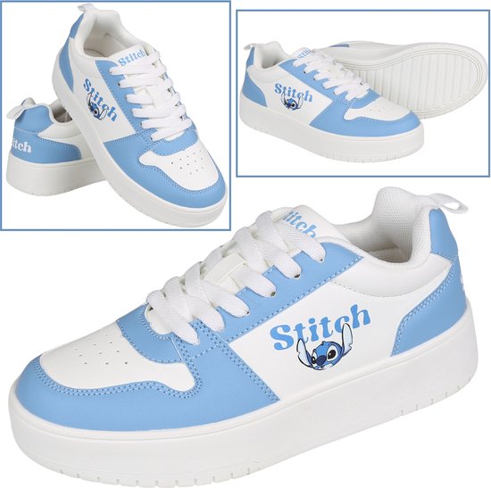 Stitch and Angel Disney Baskets pour femmes basses pour femme , Blauw- Witte Chaussures de sport