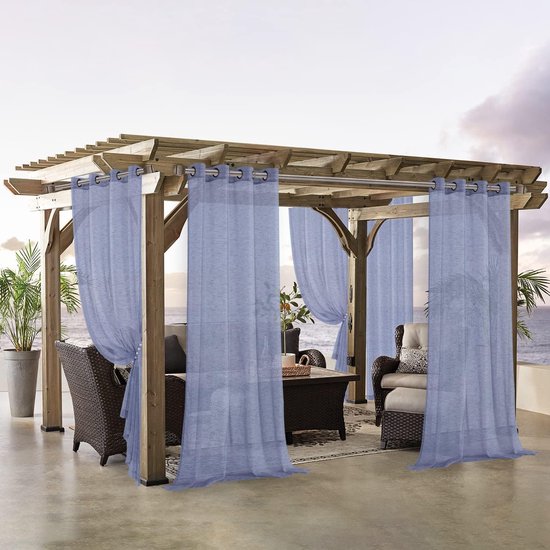 Jute linnenlook buitengordijnen voor patio - Waterdichte transparante gordijnen voor pergola veranda cabana en tuinhuisje - Binnen/buiten gebruik