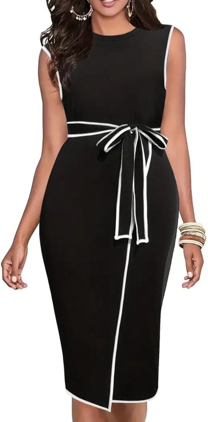 Sexy elegante sjieke stretch jurk zwart wit wikkeljurk plus size 4XL eu 52
