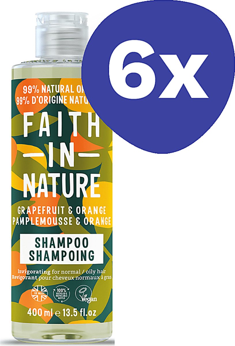 Faith In Nature Grapefruit & Sinaasappel Shampoo (normaal tot vet haar) (6x 400ml)