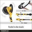 Uitschuifbare steel van schuurmachine en flexibele slang, met demonstratie van lengtes.