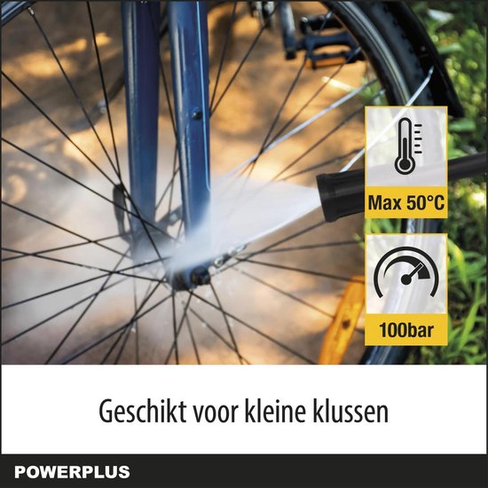 Powerplus Elektrische Hogedrukreiniger POWXG90400 - 1200 W Terrasreiniger, start/stop functie, max. druk van 100 bar en temperatuur van 50 °C, 3 m slang en accessoires inbegrepen, Reinigen van auto's, meubelen en fiets — afbeelding 5