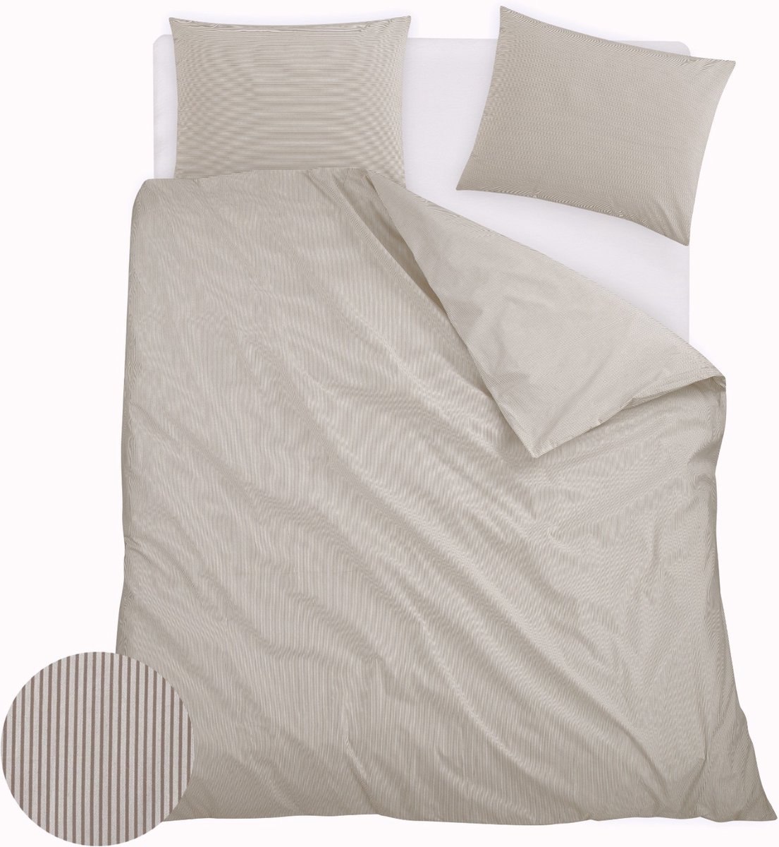 Homéé dekbedovertrekset 100% kaoen percal 140x200/220 cm + 1 sloop eenpersoons - ingeweven Thin stripe - grijs