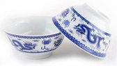 Serie 5 Chinese rijstschalen – design draak – praktische schalen – blauwe kleur van China – tradities en decoratie – cadeau-idee Azië Schalen set