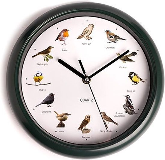 Nexxt Horloge Oiseau 25 cm - avec mélodies - Vert foncé