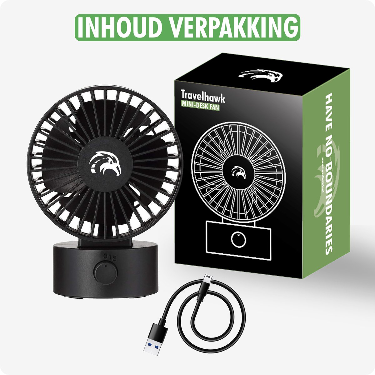 Travelhawk Mini USB Ventilator - Tafelventilator - Mini Ventilator - Klein, Stil en Geruisloos - Dual Motoren - Kantelbaar - 2 Snelheden - Zwart — afbeelding 5