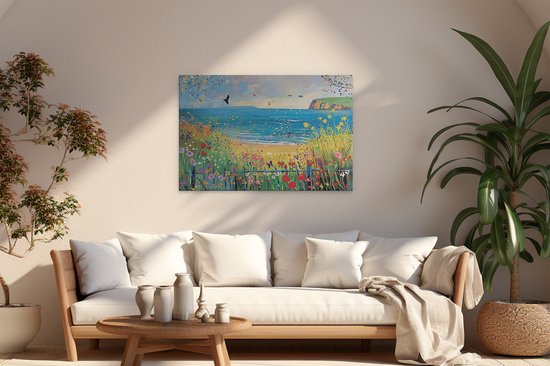 Artaza Peinture sur toile représentant une plage avec des Fleurs et des Vogels – 120 x 80 – Groot – Photo sur toile – Impression sur toile
