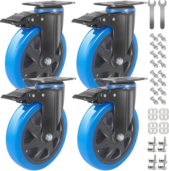 Zwaarlastwielen 150 mm met rem - 4 stuks zwenkwielen - meubels