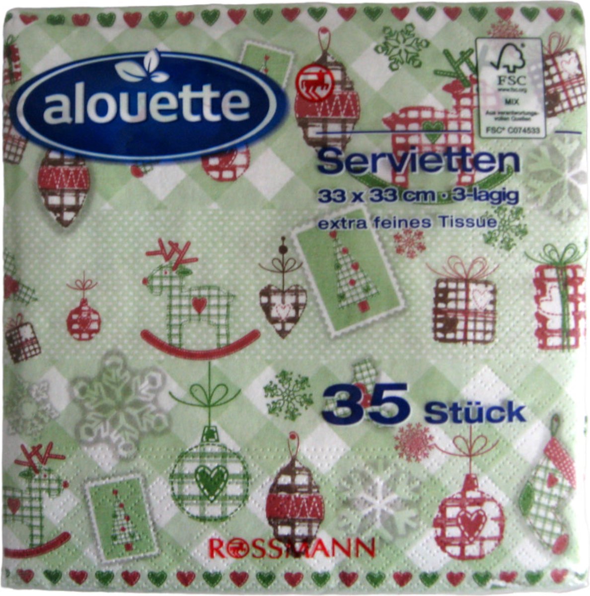 Servetten Alouette Kerst "Versiering groen" 33x33cm a 35 stuks