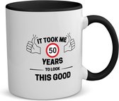 Akyol - it took me 50 years to look this good koffiemok - theemok - zwart - mensen die 50 zijn geworden - 50 jaar sarah en abraham cadeau - jubileum man en vrouw - verjaardagsmok - grappige tekst mok - jarig - verjaardag - 350 ML inhoud