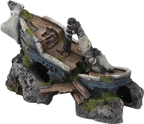 Gezonken schip ornament - 20 x 10,5 x 12,5cm