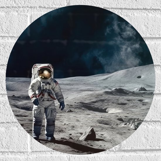 Muursticker Cirkel - Astronaut - Planeet - Mens - Ruimte - Pak - 40x40 cm Foto op Muursticker