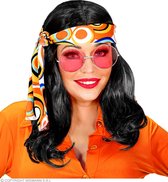 Widmann - Hippie Kostuum - 70sdisco Pruik Met Hoofdband Zwart - Oranje, Zwart - Carnavalskleding - Verkleedkleding