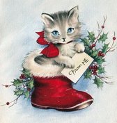 Kerst - Kitten in kerstsok - kerstpoes - Diamond Painting - 50 x 65 - Ronde steentjes