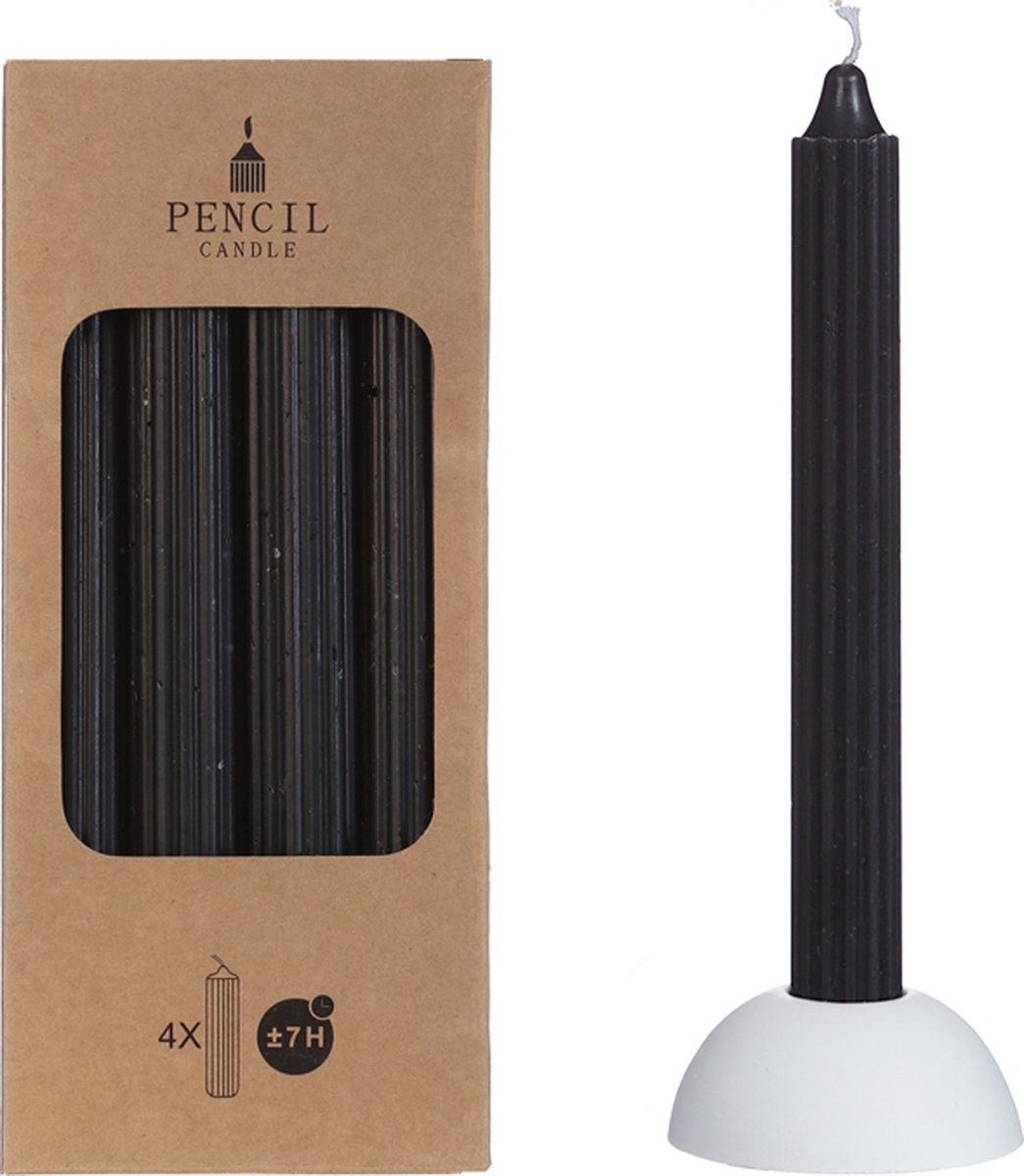Potlood kaarsen set 4 stuks dia. 2.2 x H 20 cm zwart - Dinerkaars - Tafelkaars