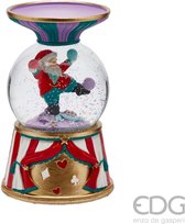 Viv! Christmas Kerst Sneeuwbol incl. Muziek en LED + Kandelaar - Circus Kerstman - paars rood groen - 19cm Resin / Multi