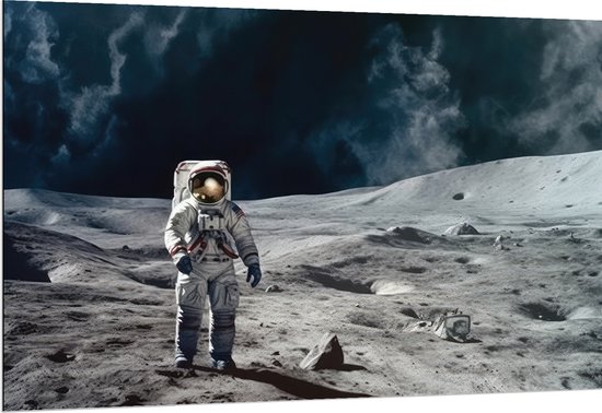 Dibond - Astronaut - Planeet - Mens - Ruimte - Pak - 150x100 cm Foto op Aluminium (Wanddecoratie van metaal)