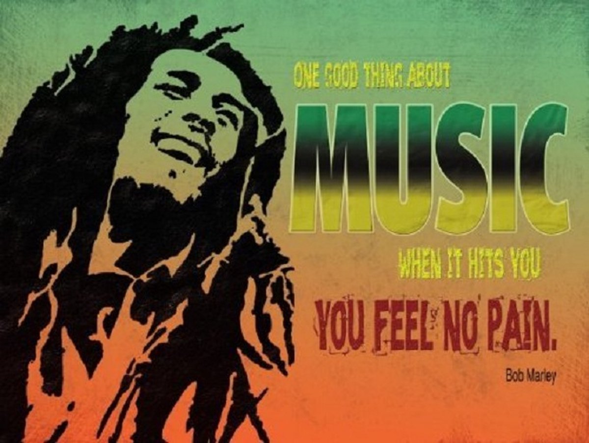 The Original Metal Sign Company. Bob Marley One Good Thing About Music. Metalen wandbord 30 x 40 cm. meerkleurig