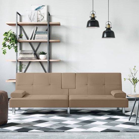 The Living Store Slaapbank - Kunstleer - Verstelbare rugleuning - Comfortabel - Inklapbare theetafel - USB-poorten - Stevig frame - Metalen voetjes