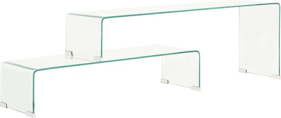 The Living Store Salontafel Gehard Veiligheidsglas - Transparant - 90 x 30 x 20 cm / 110 x 30 x 40 cm - Verstelbaar tot 190 cm