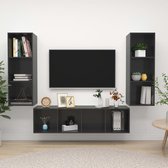 The Living Store Tv-meubelset Stereokasten - 37 x 37 x 107 cm - 142.5 cm - Hoogglans grijs - Montage vereist