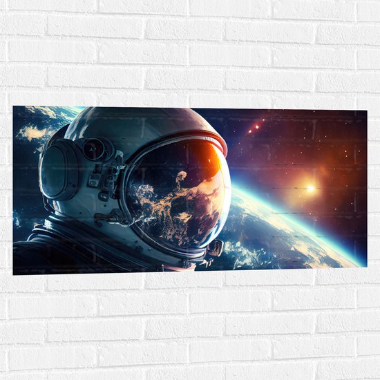 Muursticker - Astronaut - Galaxy - Sterren - Aarde - 100x50 cm Foto op Muursticker