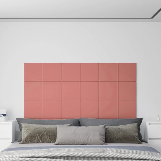 The Living Store Wandpanelen - fluweel - 60 x 30 cm - roze - 12 stuks