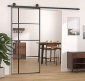 The Living Store Schuifdeur Zwart - 90 x 205 cm - Aluminium frame en ESG-glas