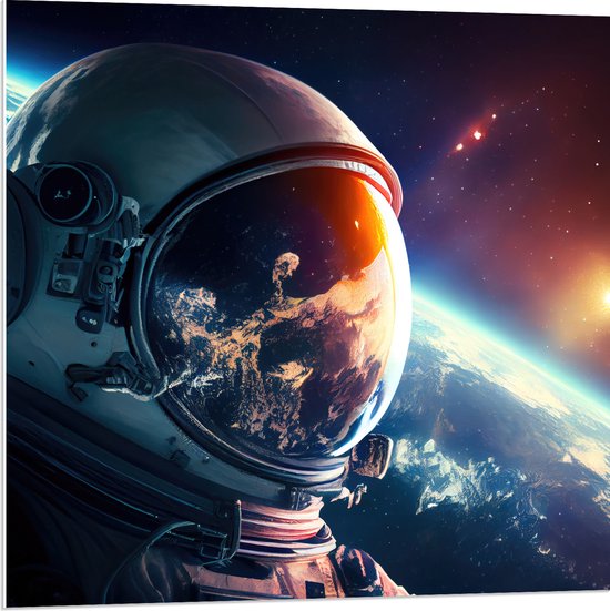 PVC Schuimplaat - Astronaut - Galaxy - Sterren - Aarde - 80x80 cm Foto op PVC Schuimplaat (Met Ophangsysteem)