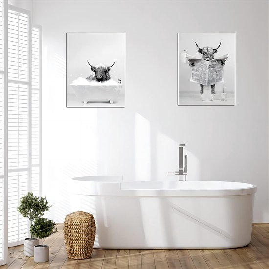 Set de 2 photos de salle de bain avec cadre, décoration murale en forme de  vache des... | bol