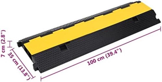 CPROSP Vloerkabelbrug, zwart en geel, 200 cm x 8,3 cm, 3 kanalen, kabelbeschermer voor vloeren, met 500 x 3 cm dubbelzijdige tape