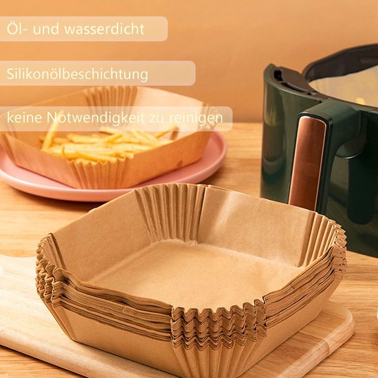 Papier Cuisson Pour Air Fryer 20 Cm - Lot De 50 Feuilles Carrées Antiadhésives, Résistant Jusqu'à 220°C