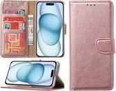 Hoesje Geschikt voor iPhone 15 Plus – portemonnee bookcase met pasjeshouder – Rosegoud