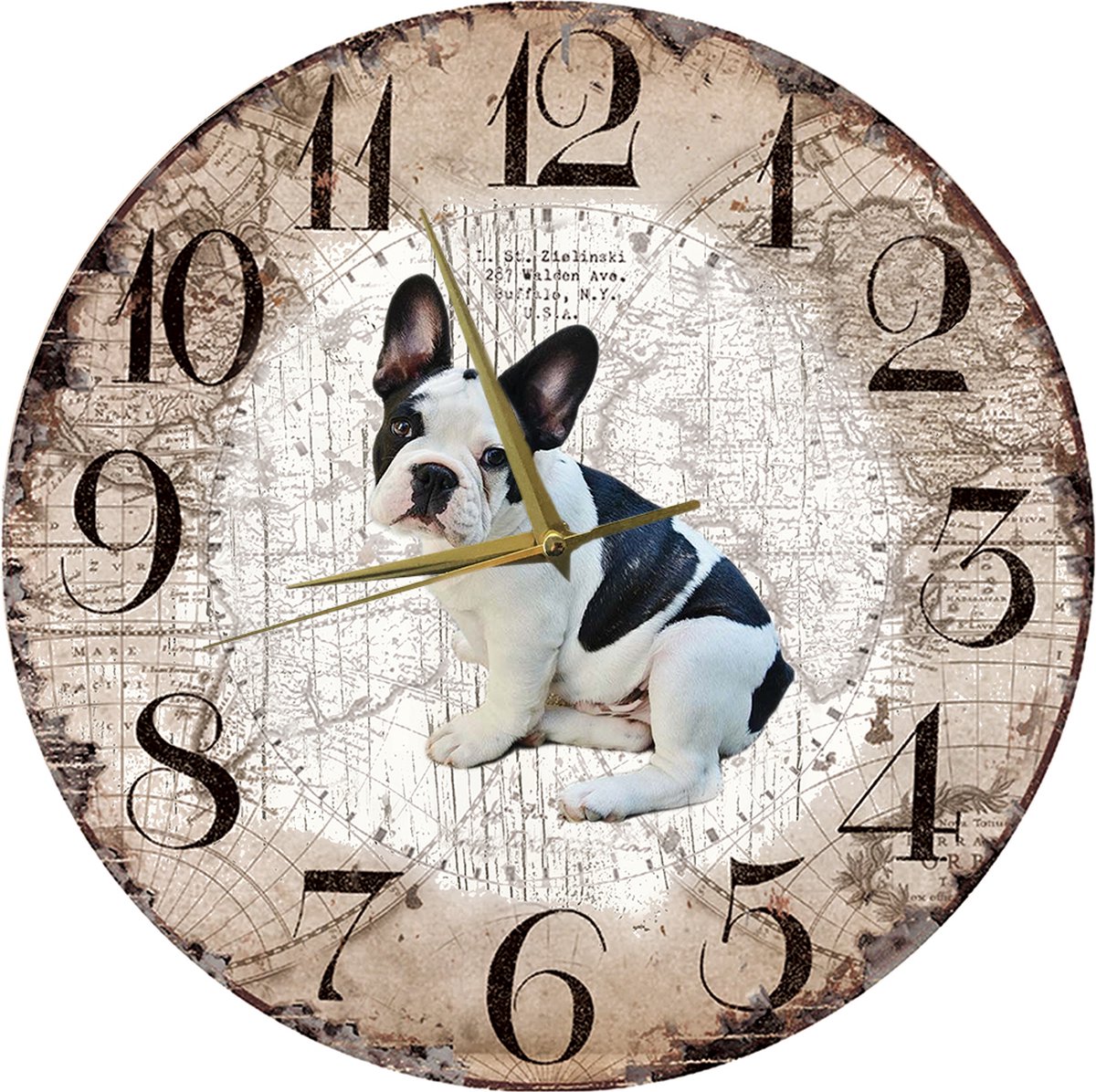 Houten Klok - 30cm - Hond - Buldog