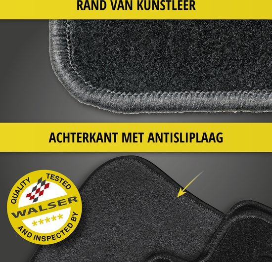 Zwarte automat met kunstleren rand en antislip achterkant.