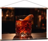 Textielposter - Glas - Drinken - Alcohol - Ijsklontjes - Fruit - Sinaasappel - 90x60 cm Foto op Textiel