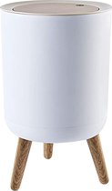 Prullenbak, 7 liter prullenbak met drukdeksel, Scandinavische moderne afvalmand, plastic prullenbak geschikt voor keuken, badkamer, slaapkamer, hondenveilige prullenbak (wit) (1,8 liter, prullenbak)
