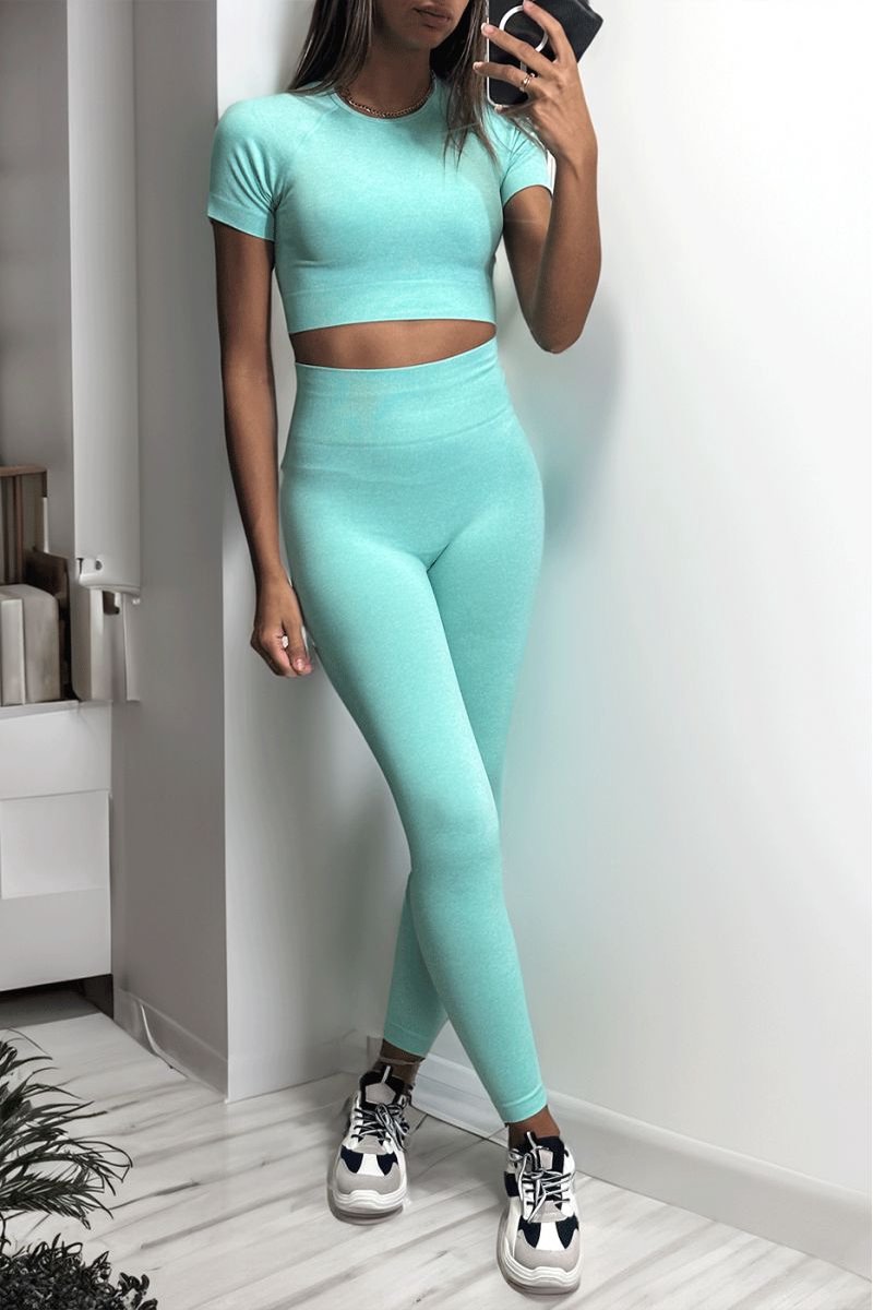 ZoeZo Design - sportset - sportteneu - 1 maat - XS tm M - Turqoise - fitness kleding - legging en top - croptop - 2 delig