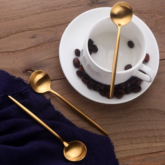 BISDARUN 10 cm Matte Polish Espressolepels Roestvrij Staal Set van 10 Mini Theelepels Set voor Koffie Suiker Dessert Cake Ijs Cappuccino (Goud