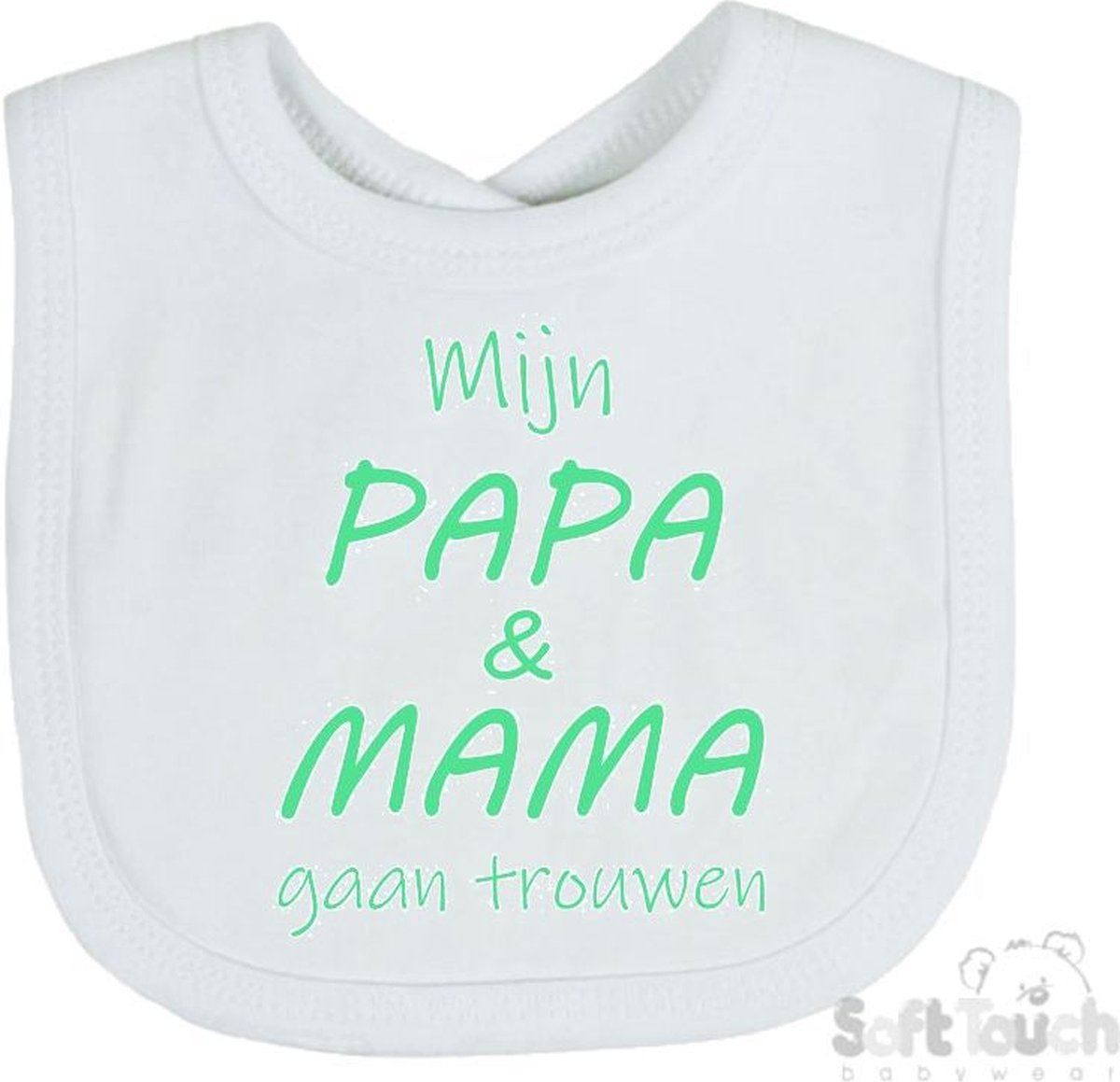 Goedkoopste Soft Touch Slabber Slabbetje Slab Mijn papa & mama gaan trouwen Unisex Katoen Wit/mint Maat 33x22 Cm