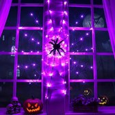 Halloween lichtgevend spinnenweb met grote spin - decoratie - versiering - buiten - verlichting - paars