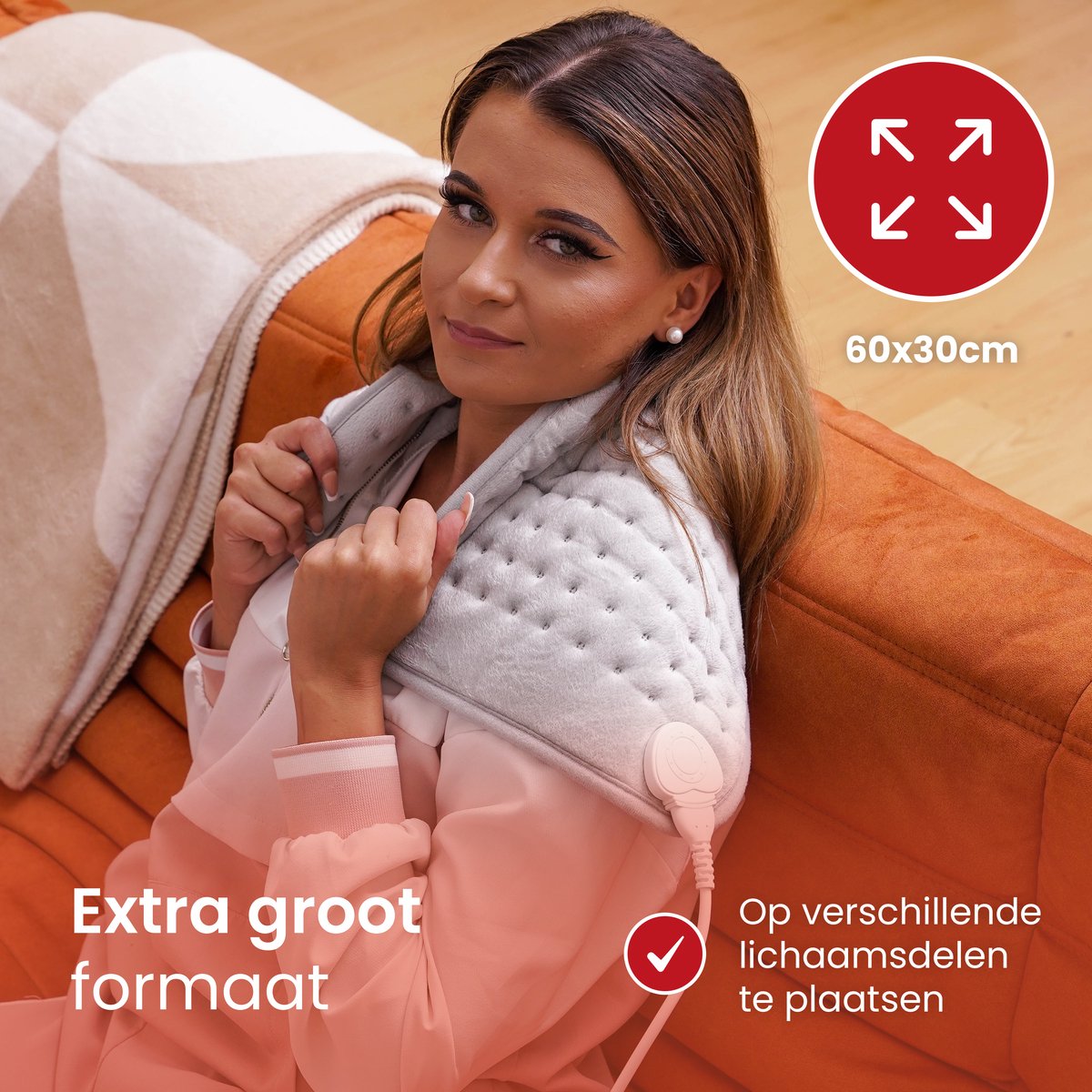 Seranova Elektrisch Warmtekussen voor Rug, Voeten, Nek, Schouders, Buik - Heating Pad - Verwarmingskussen - Wasmachine - 60x30cm - Lichtgrijs – foto 6