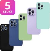 Lot de 5 – Coque adaptée pour Apple iPhone 15 Pro Max – 5 coques en Siliconen résistantes aux chocs – Coque en TPU robuste – Multipack avec vert, Zwart, bleu clair, bleu foncé et violet